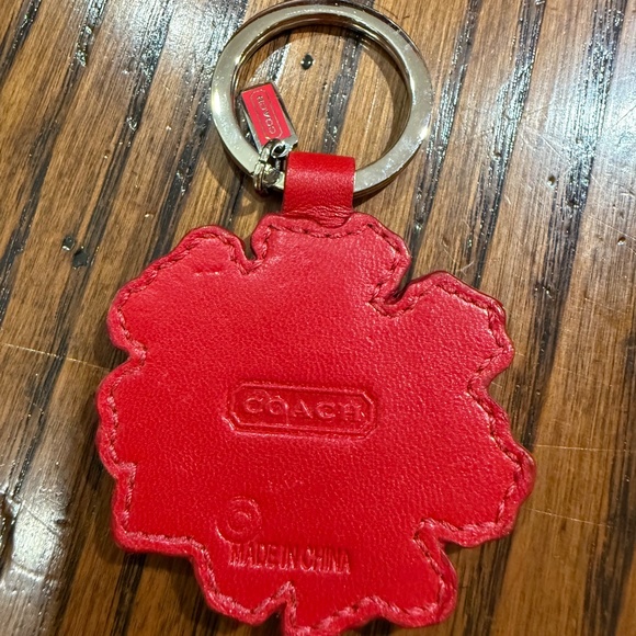 Coach Leather Floral Key Fob in Red with Multicolor Embroidered Flower - Picture 3 of 3